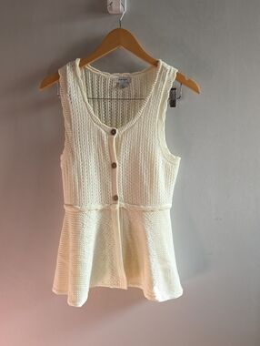 Haute Hippie Cream Coloured Knit Button Down Sleeveless Top/Vest Size Large